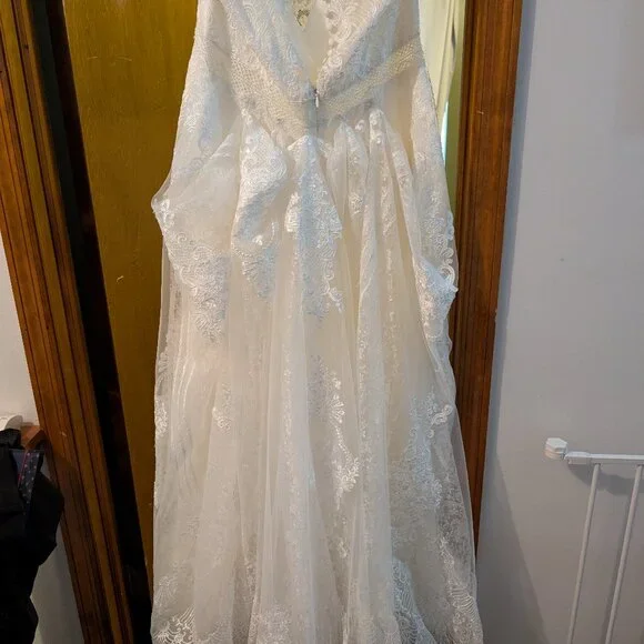 Melissa Sweet Ivory Embroidered Mock Neck Wedding Dress, Size 18W